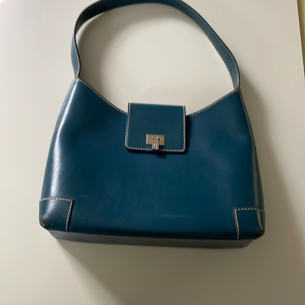 Lambertson Truex Blue Italian Leather Shoulder Bag